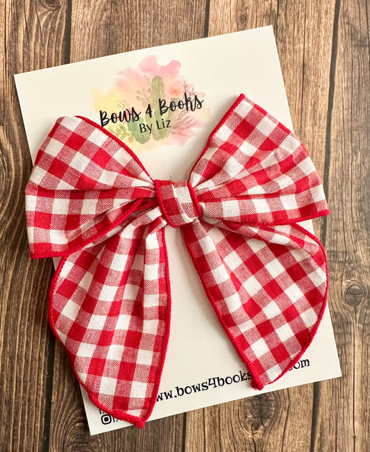 Plaid red & White Bow